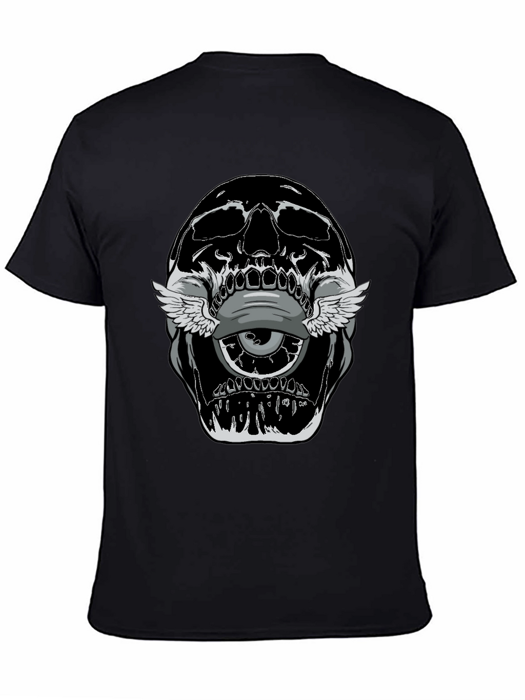 Skull With Winged Eye Graphic Tee - Edgy Style