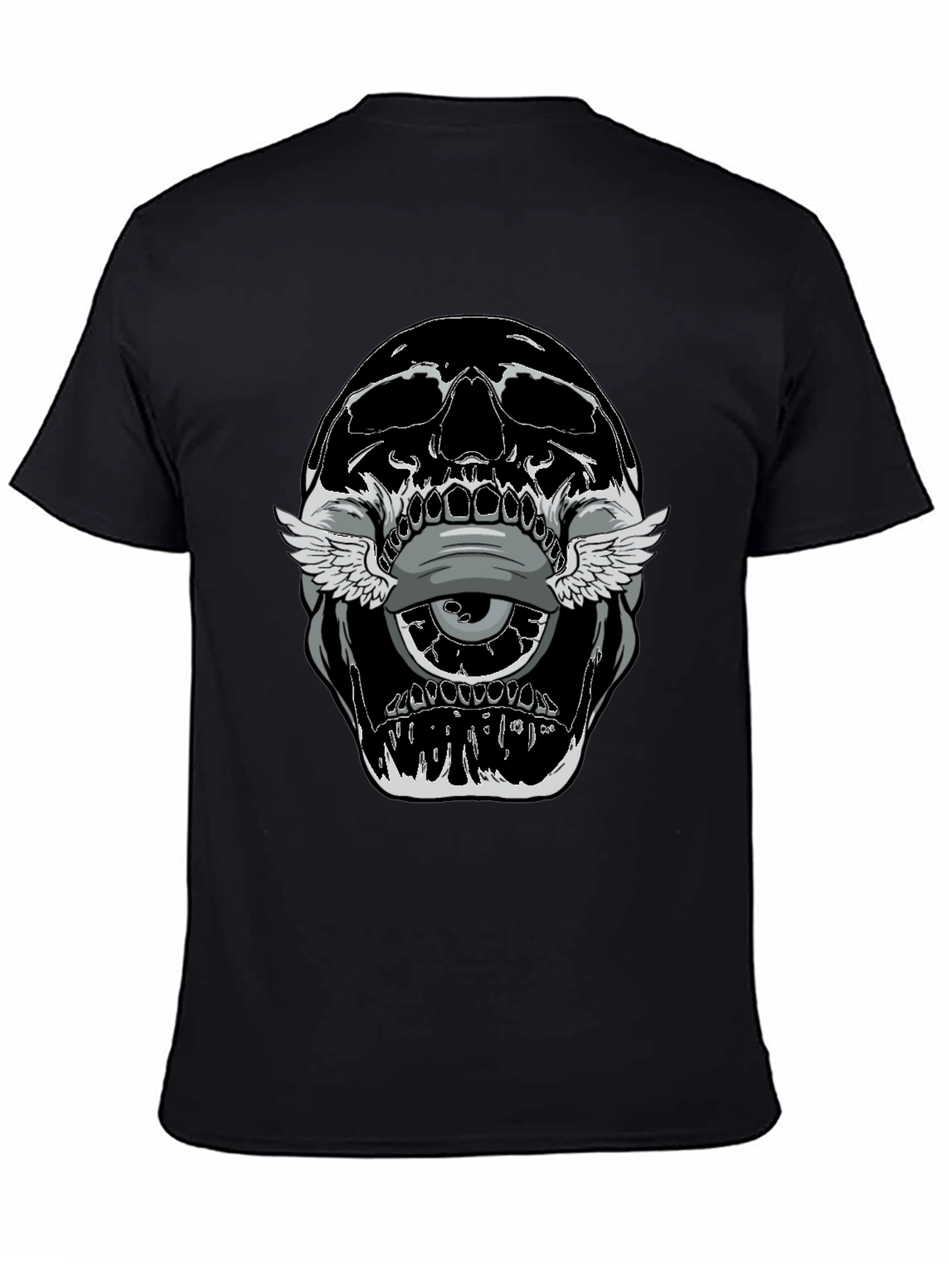 Skull With Winged Eye Graphic Tee - Edgy Style