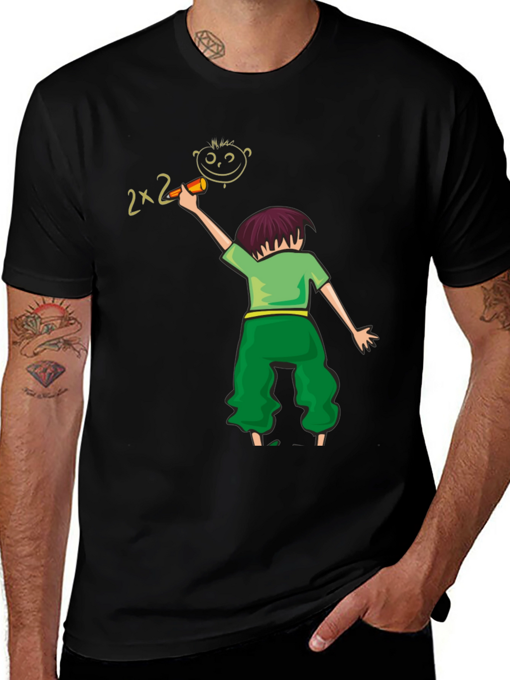 Artistic Kids Drawing T-Shirt - Black Cotton Blend