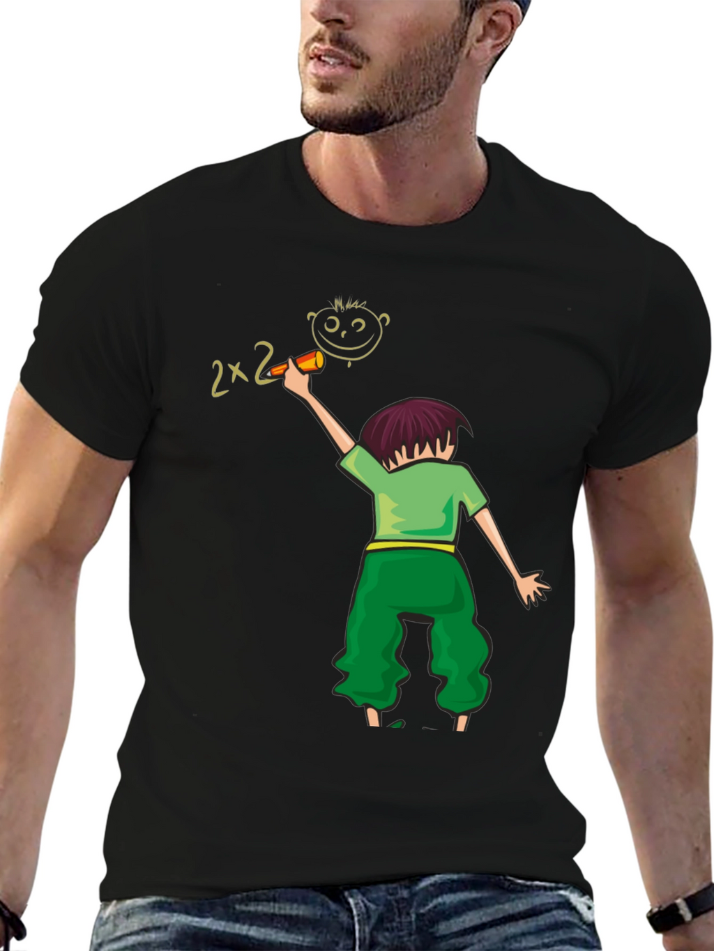 Artistic Kids Drawing T-Shirt - Black Cotton Blend