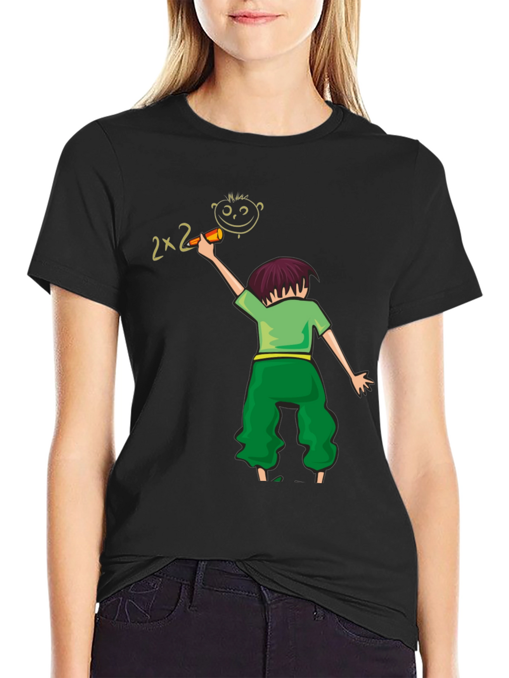 Artistic Kids Drawing T-Shirt - Black Cotton Blend