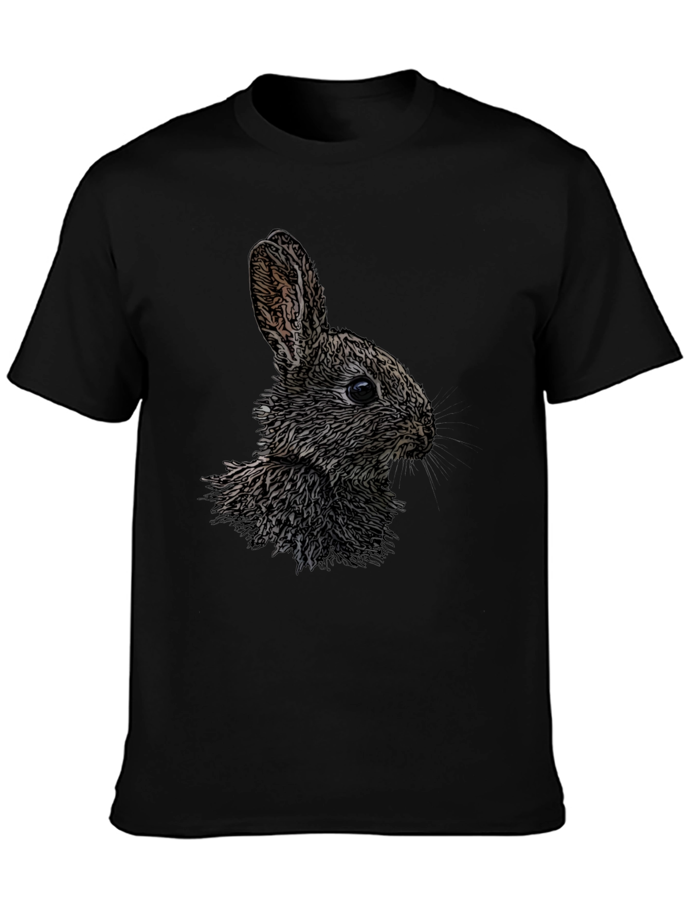 Rabbit Graphic Print Black Crew Neck T-Shirt