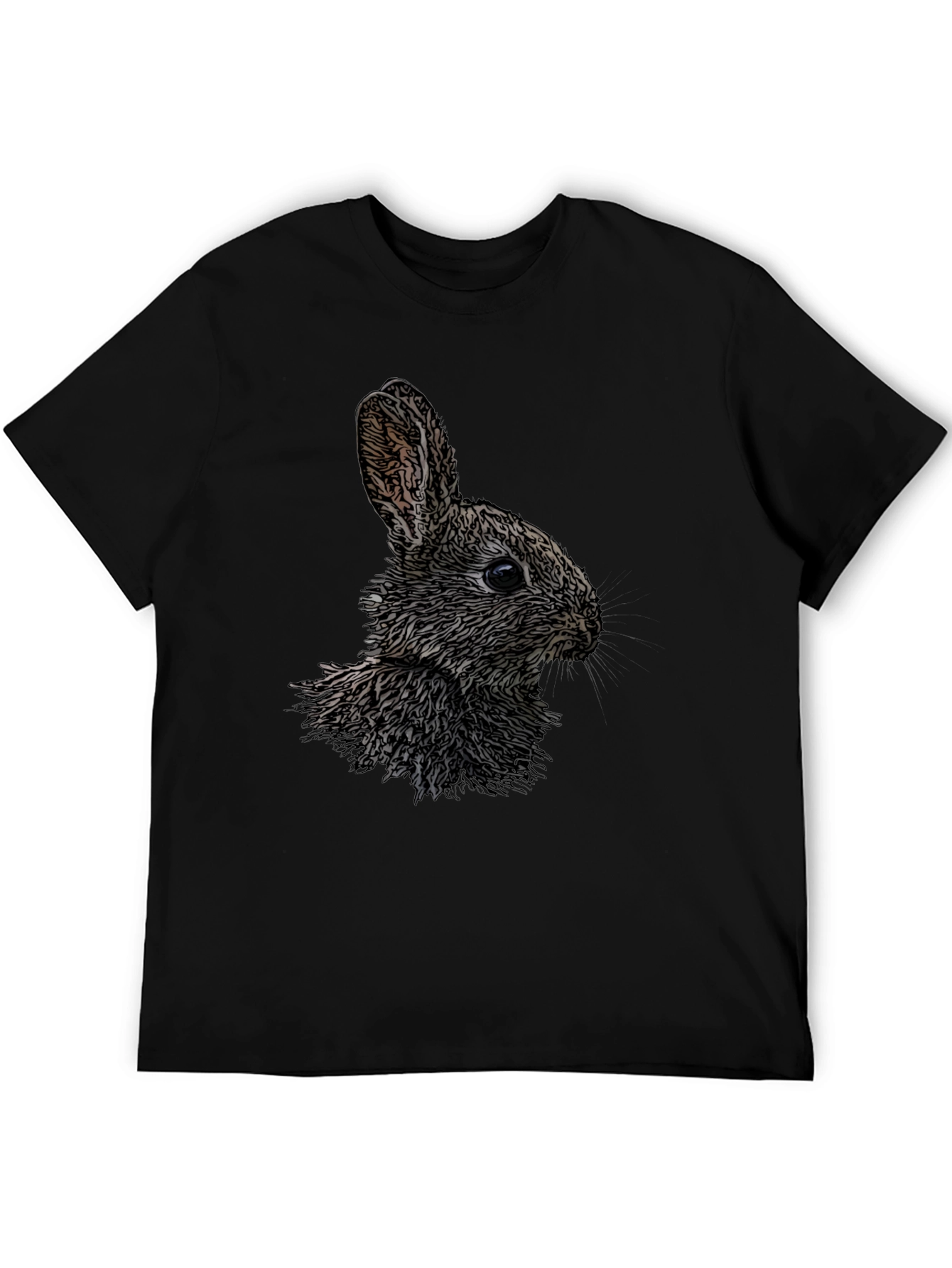 Rabbit Graphic Print Black Crew Neck T-Shirt