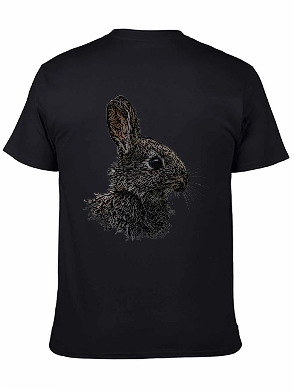 Rabbit Graphic Print Black Crew Neck T-Shirt