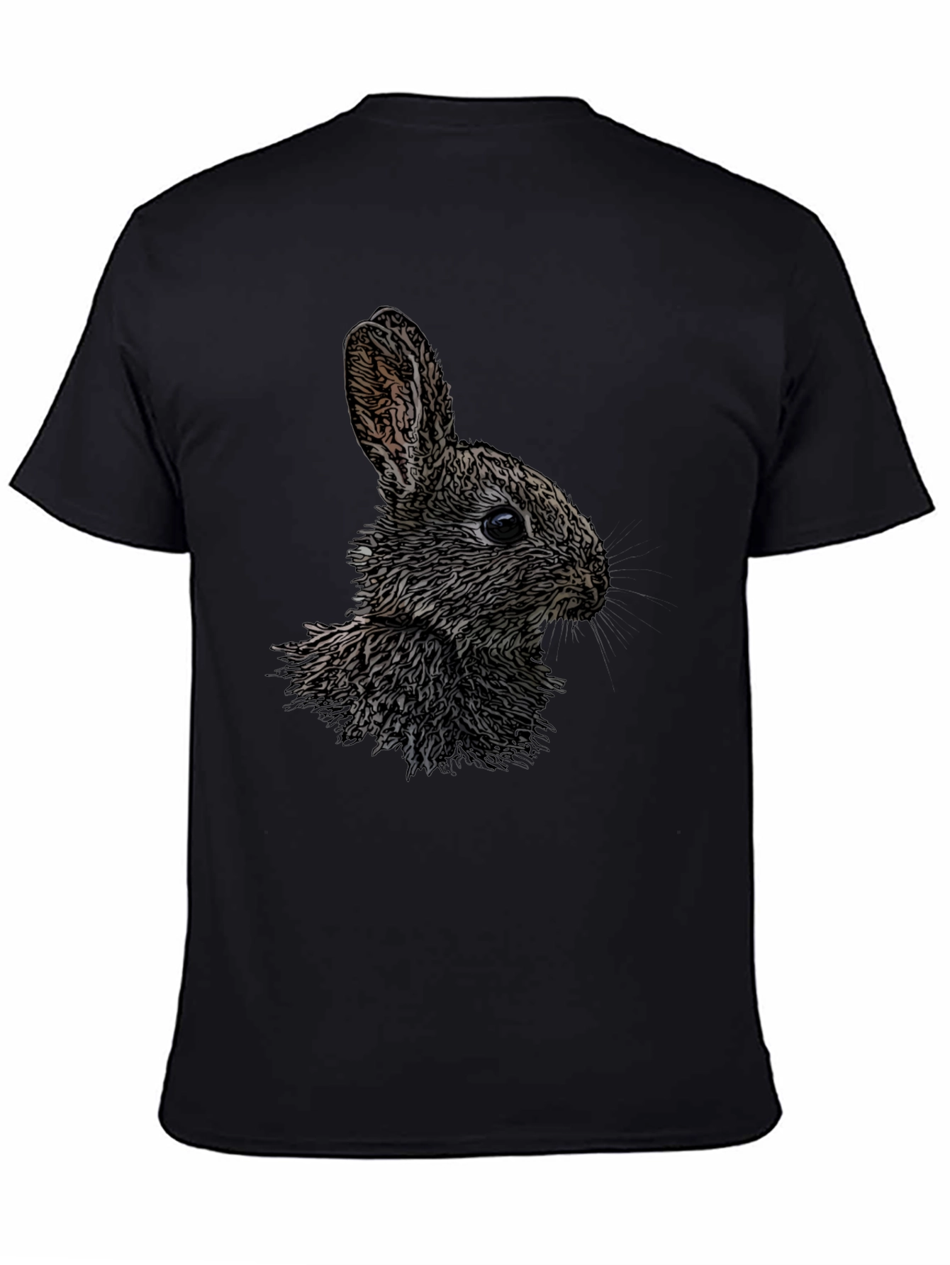 Rabbit Graphic Print Black Crew Neck T-Shirt