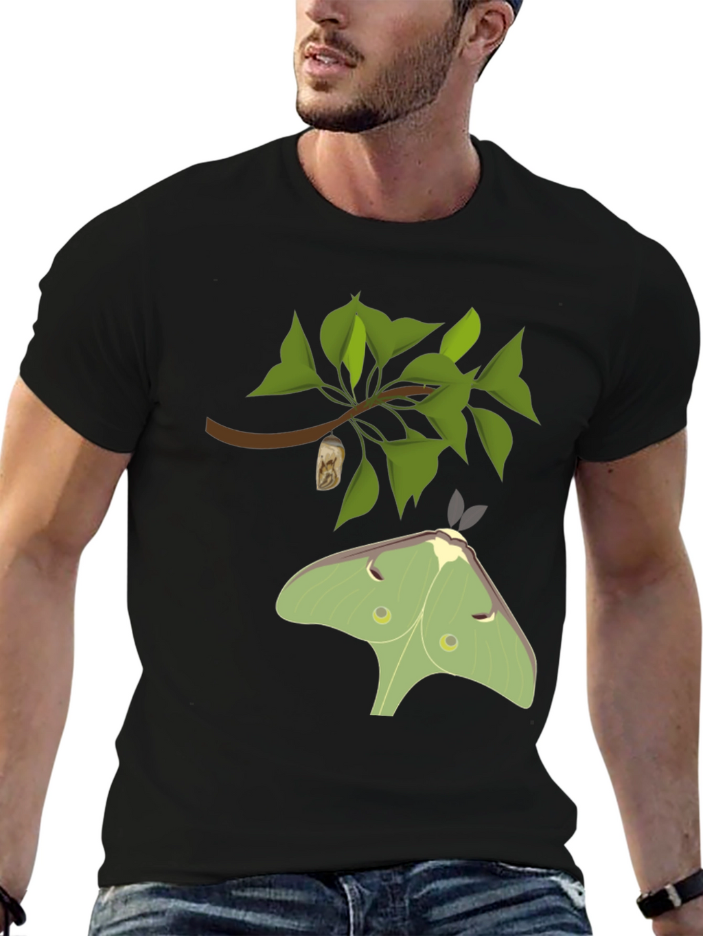 Luna Moth on Black T-Shirt