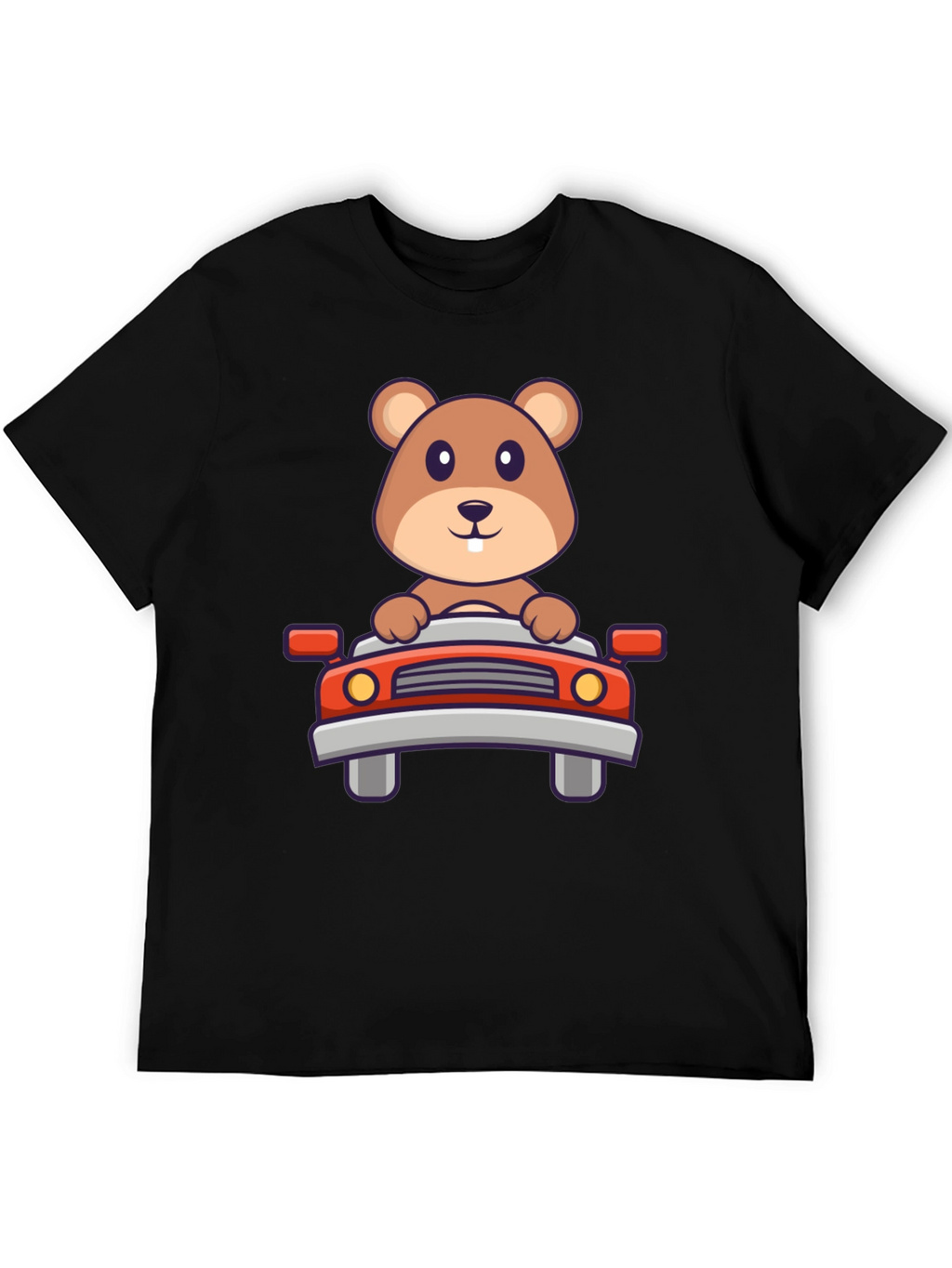 Cute Beaver Driving Car Graphic Tee - Black