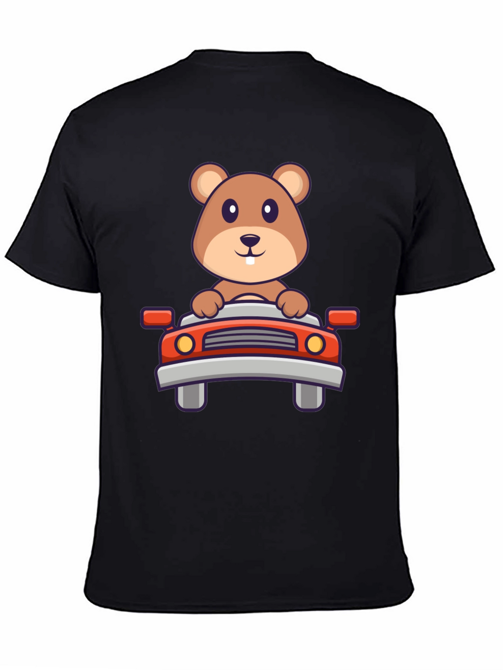 Cute Beaver Driving Car Graphic Tee - Black
