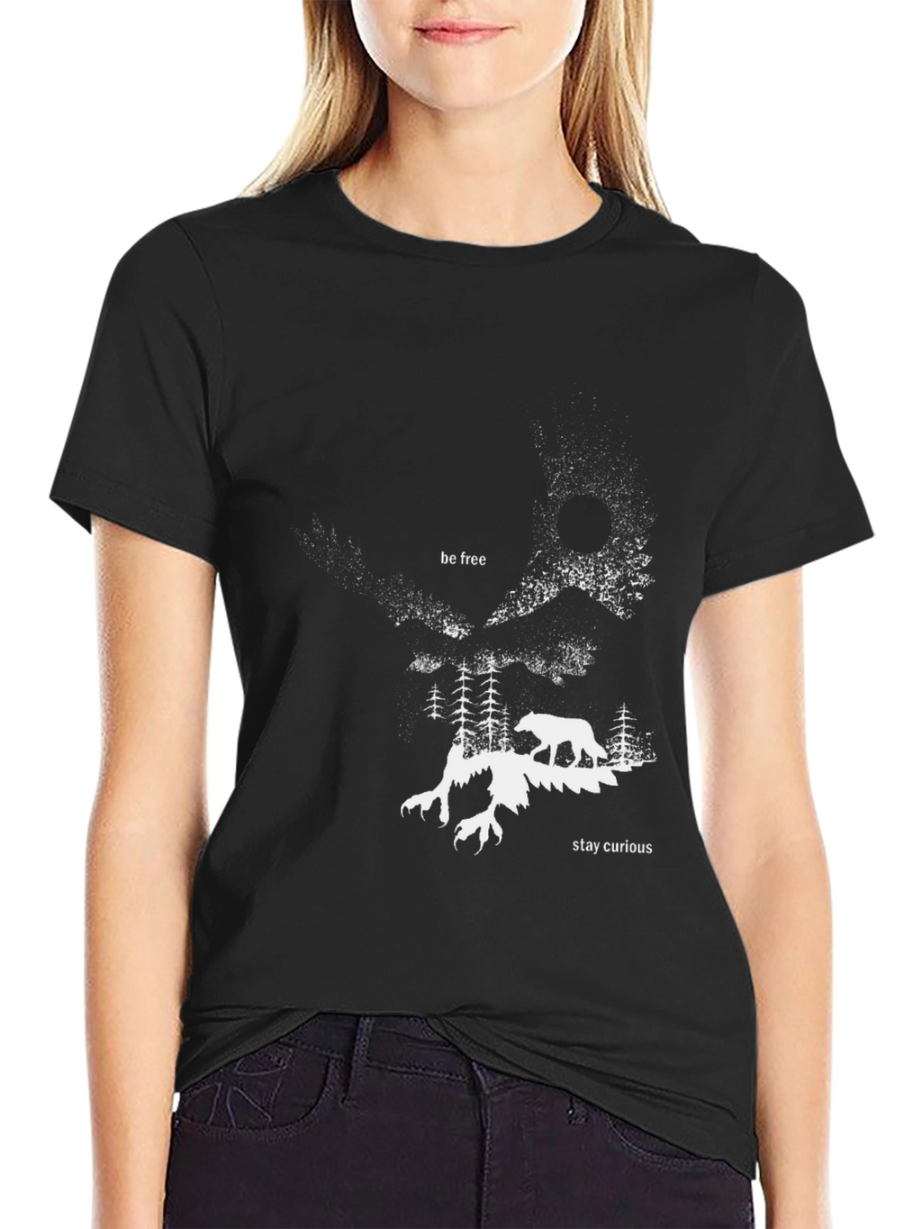 Abstract Forest Wolf Graphic Tee - Black