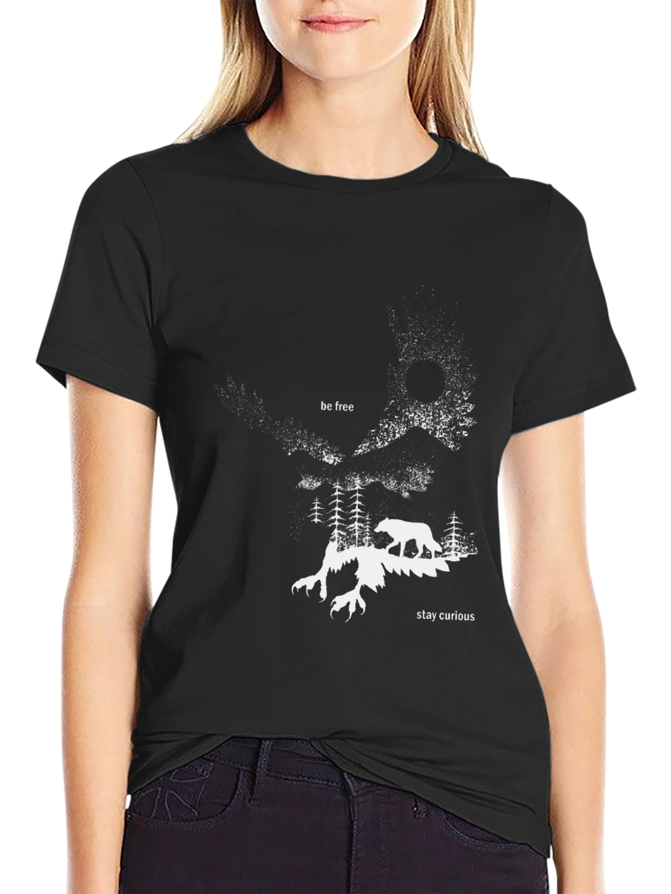 Abstract Forest Wolf Graphic Tee - Black