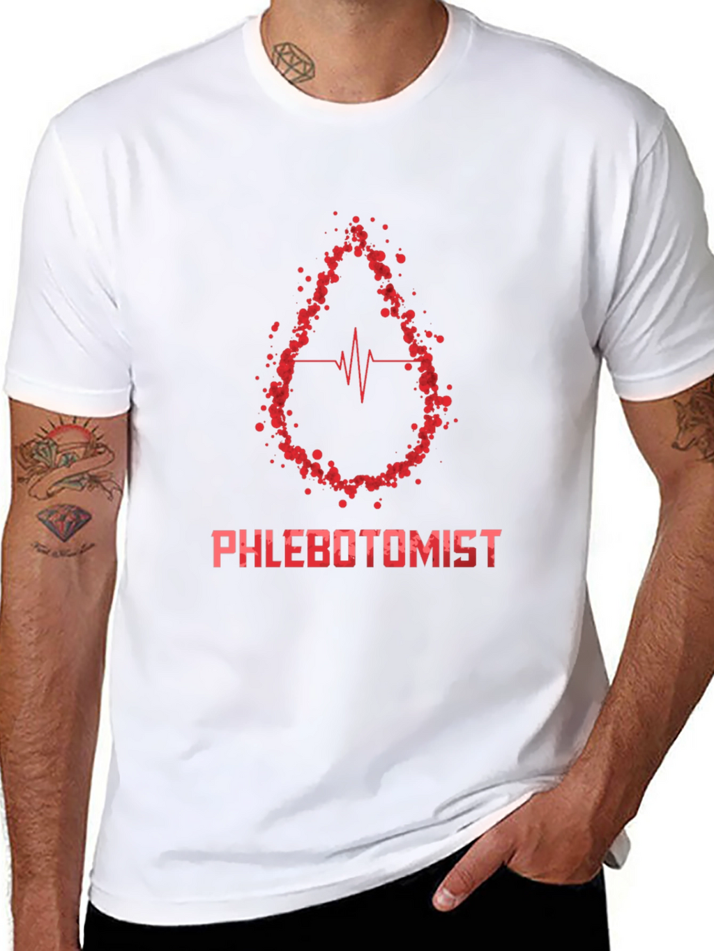 Phlebotomist T-Shirt - Blood Drop Heartbeat Design