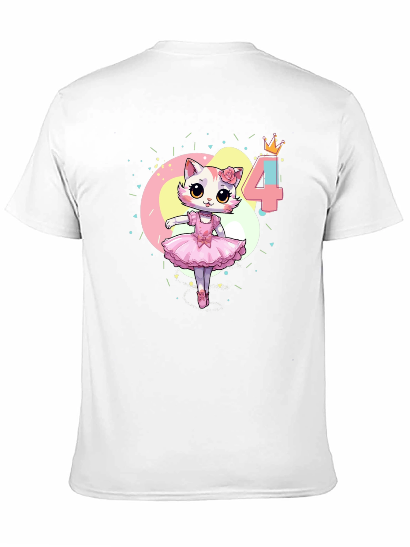 Cute Cat Ballerina 4th Birthday Black T-Shirt