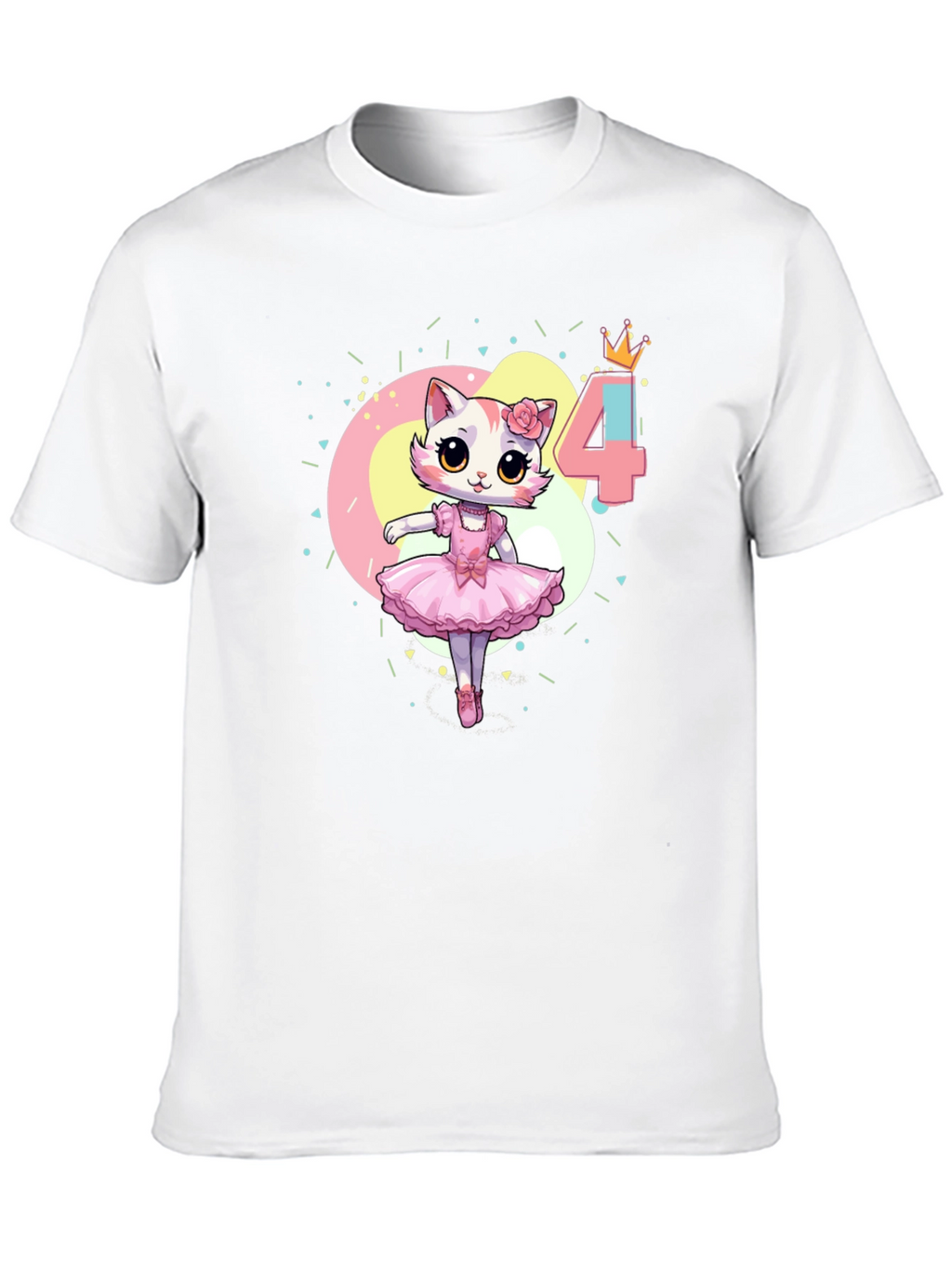 Cute Cat Ballerina 4th Birthday Black T-Shirt