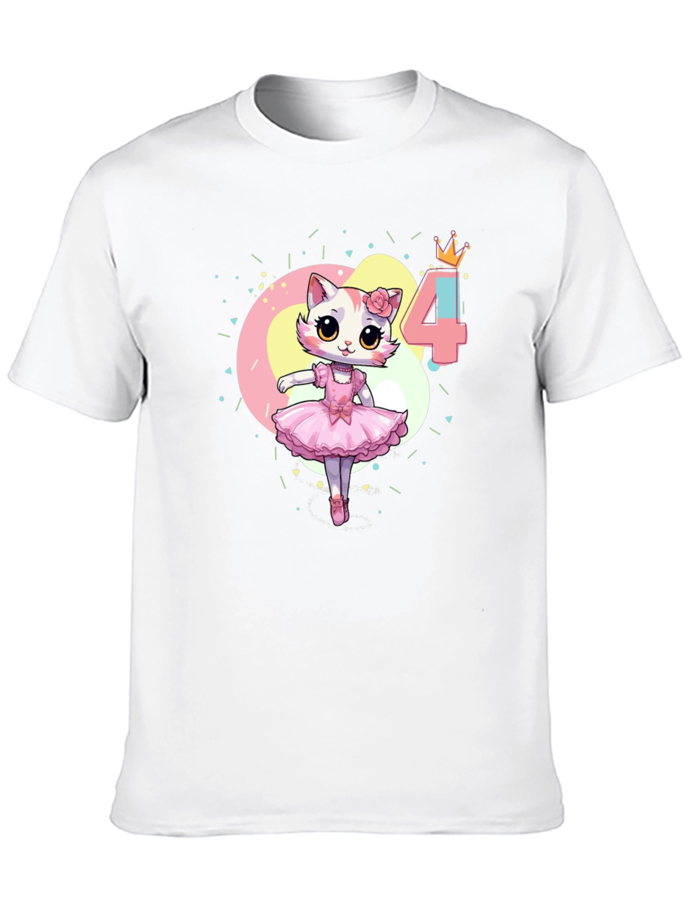 Cute Cat Ballerina 4th Birthday Black T-Shirt