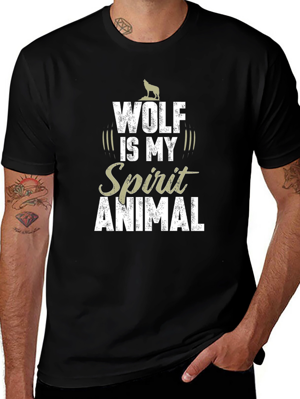 Wolf Spirit Animal Graphic T-Shirt - Black