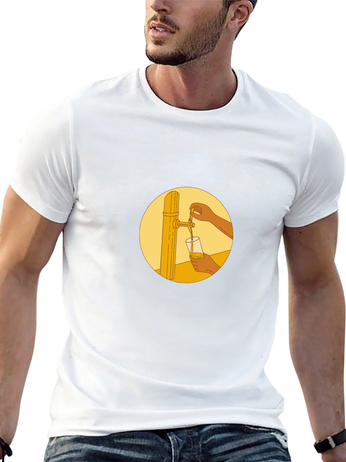Black T-Shirt with Beer Tap Graphic