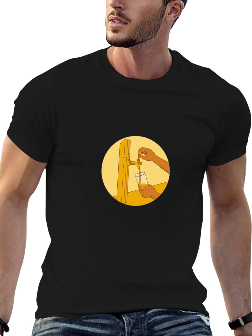 Black T-Shirt with Beer Tap Graphic