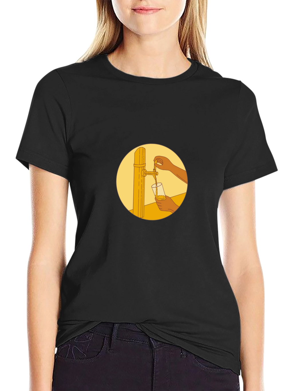 Black T-Shirt with Beer Tap Graphic