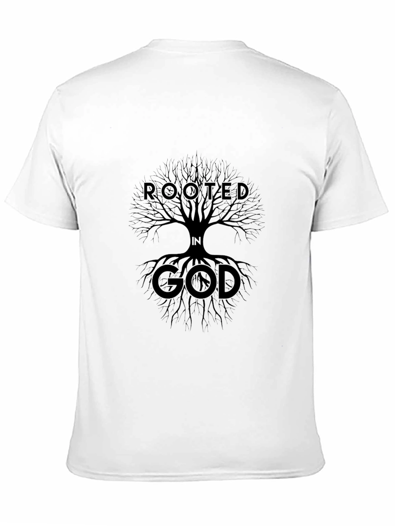 Rooted in God Tree Graphic Black Tee