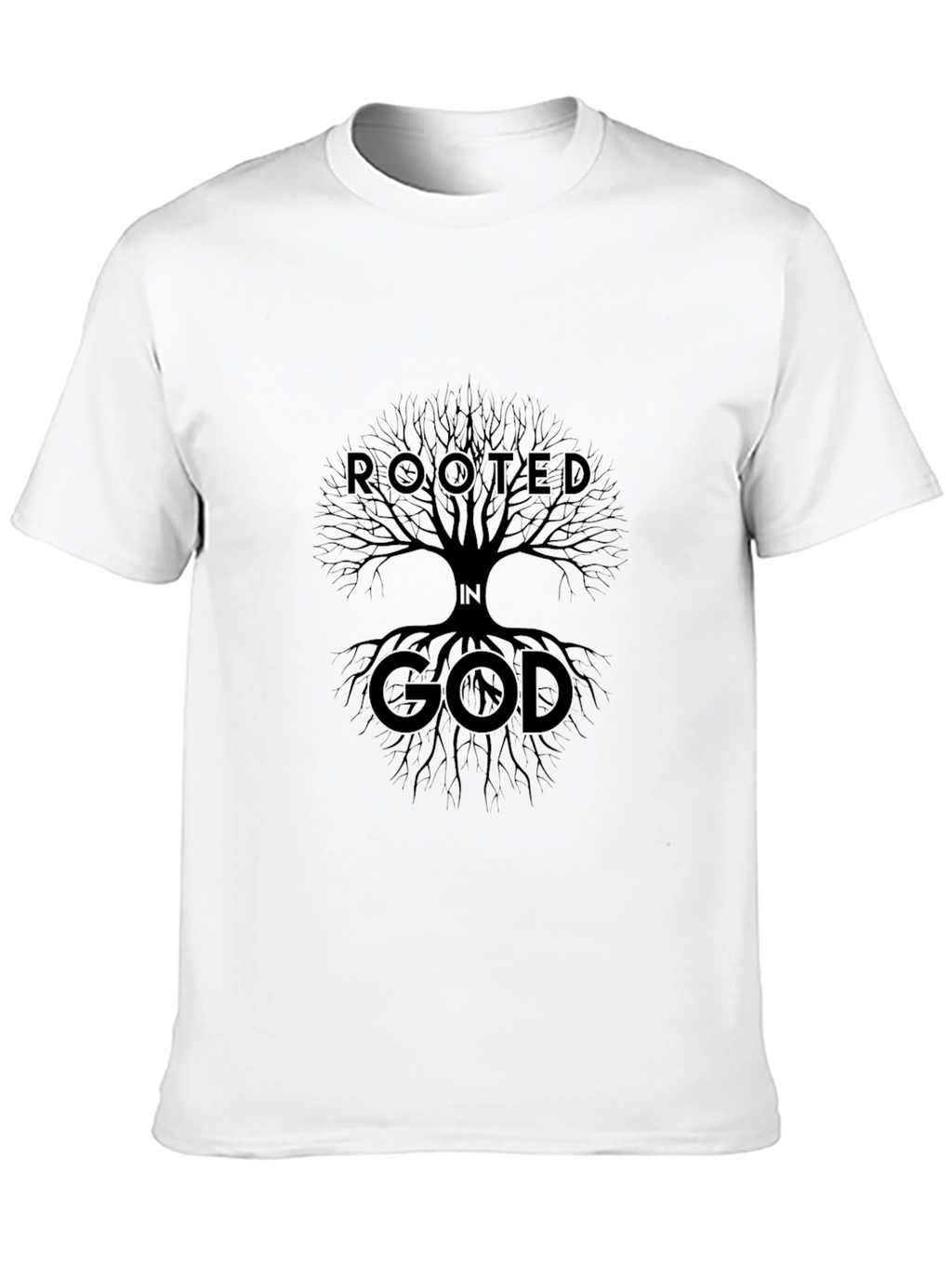 Rooted in God Tree Graphic Black Tee