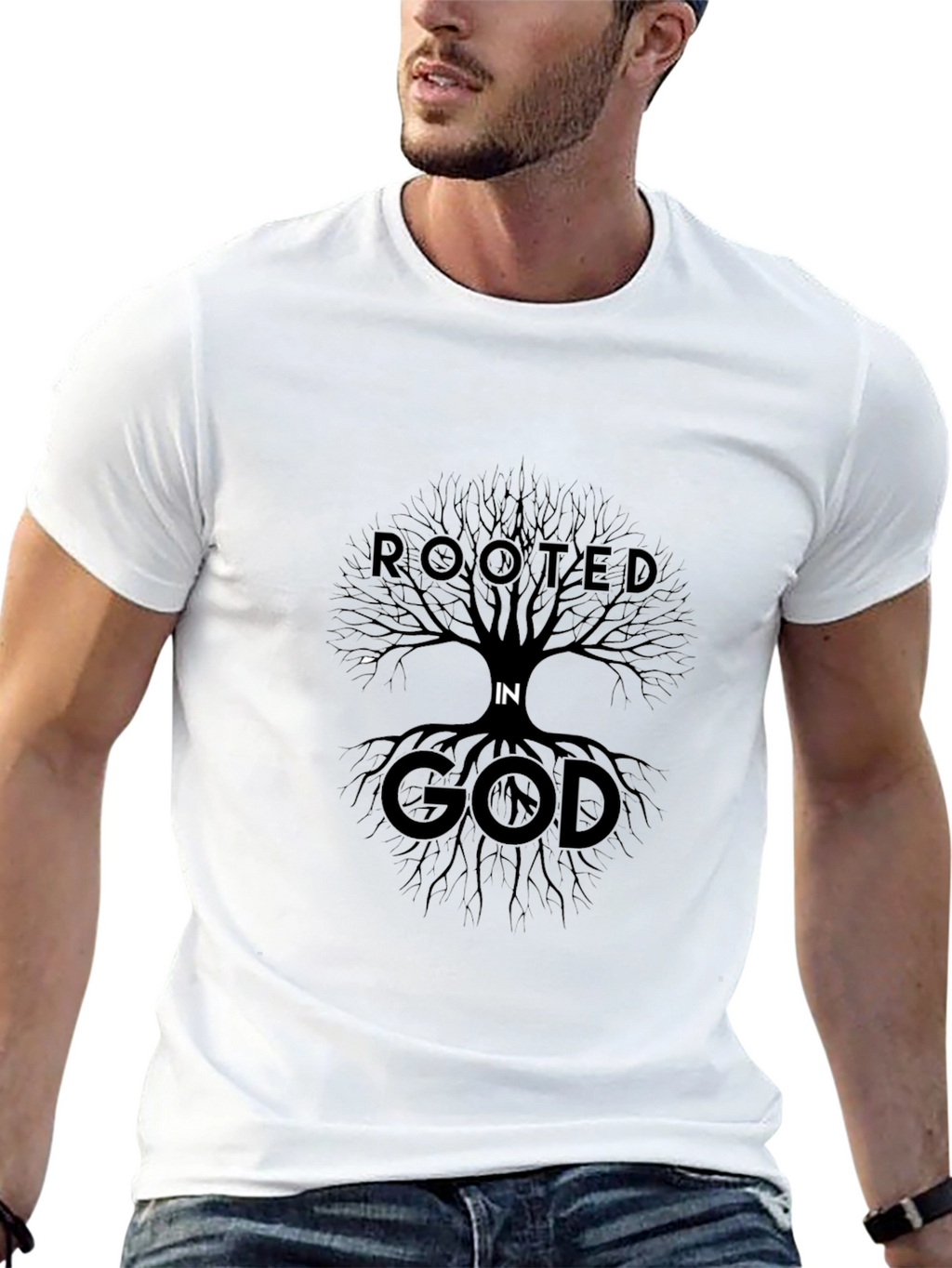 Rooted in God Tree Graphic Black Tee