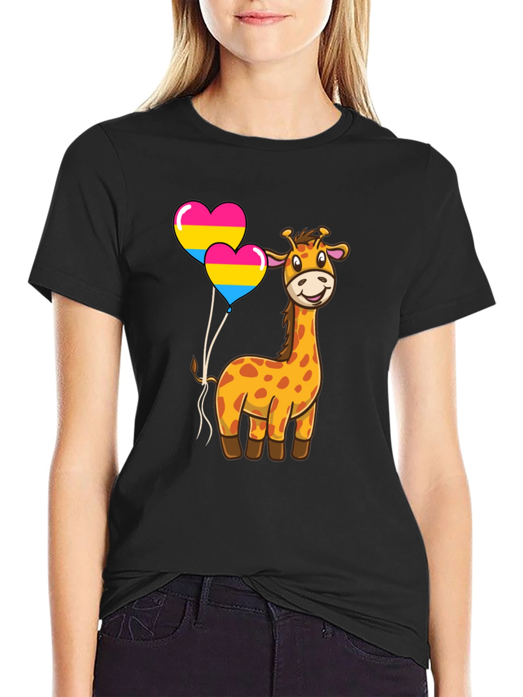 Giraffe with Pan Pride Balloons T-Shirt