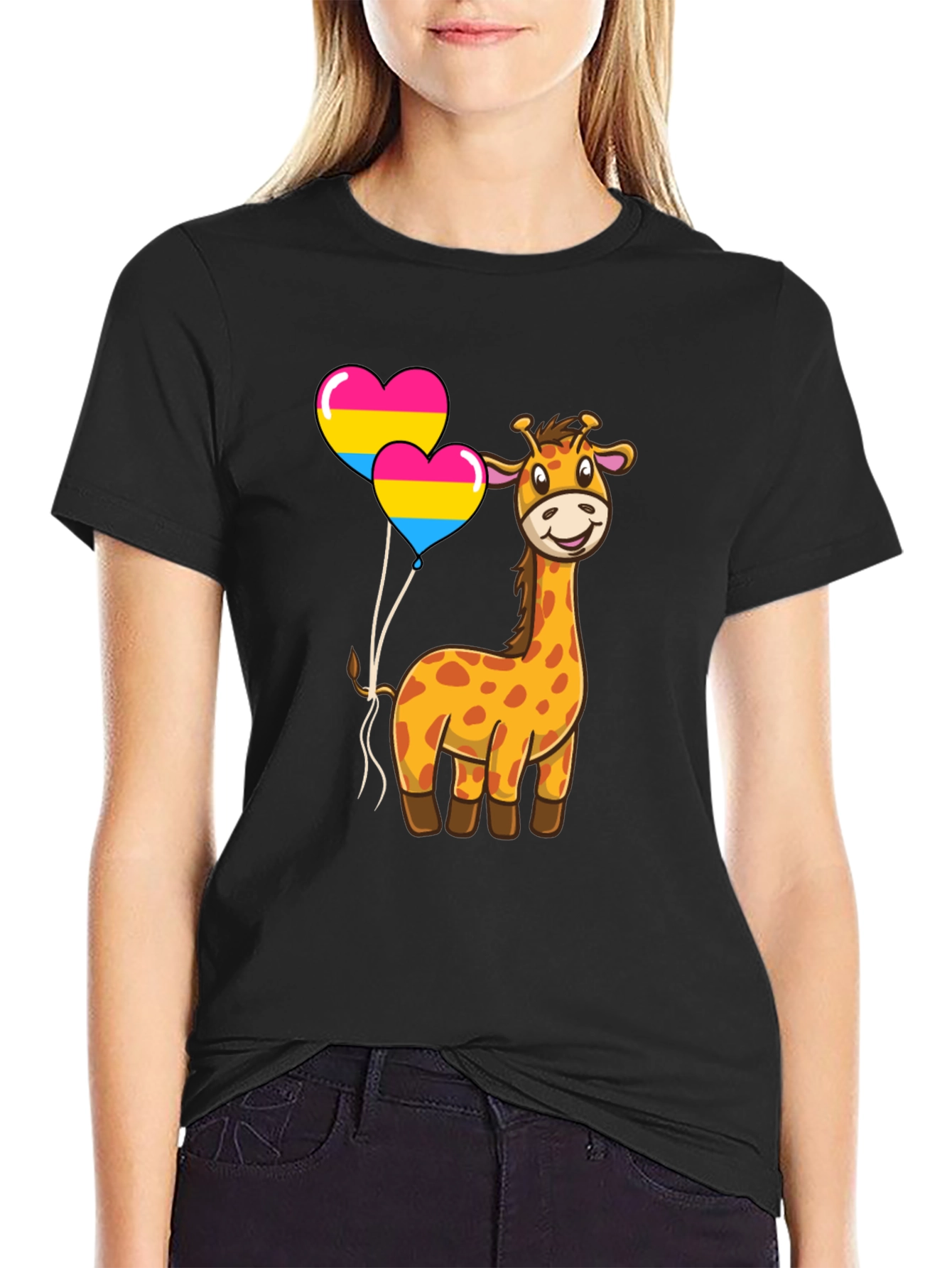 Giraffe with Pan Pride Balloons T-Shirt