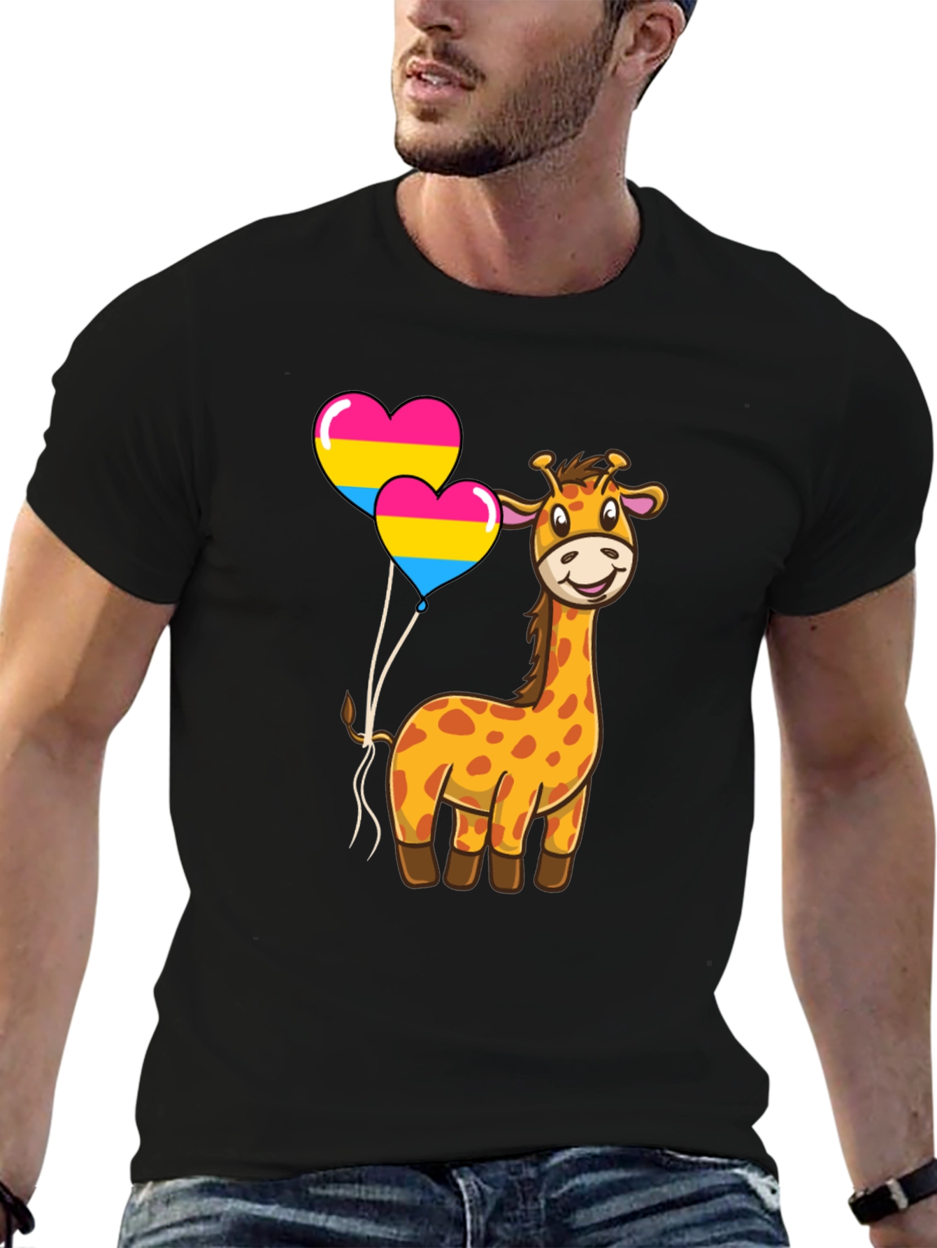 Giraffe with Pan Pride Balloons T-Shirt