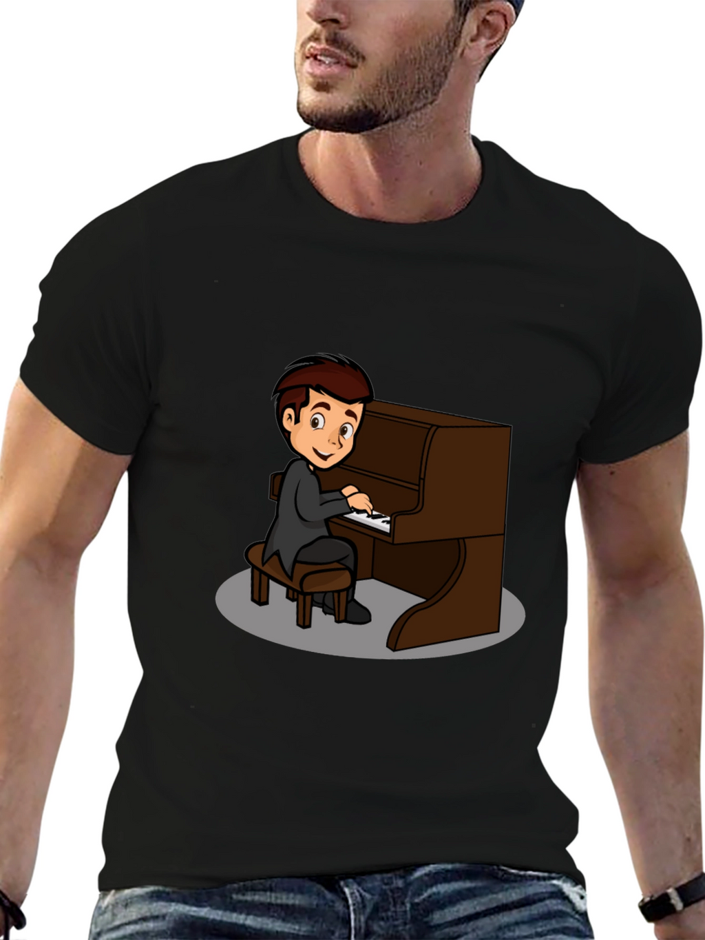 Piano Player Graphic Tee - Black Cotton T-Shirt