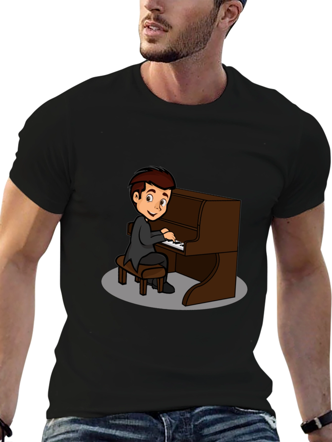 Piano Player Graphic Tee - Black Cotton T-Shirt