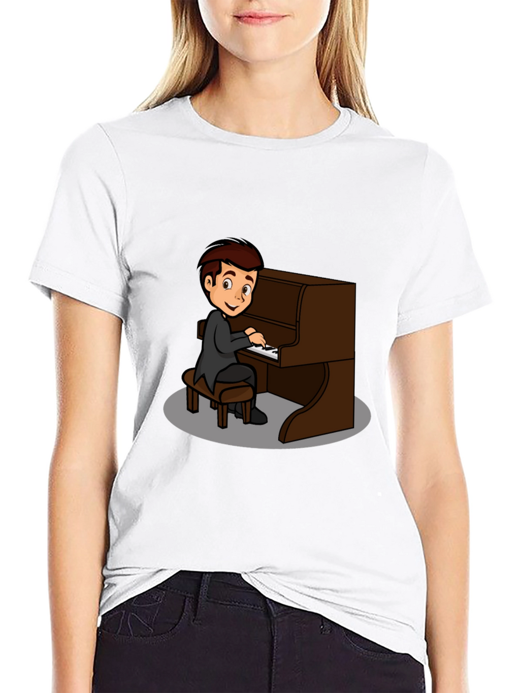 Piano Player Graphic Tee - Black Cotton T-Shirt