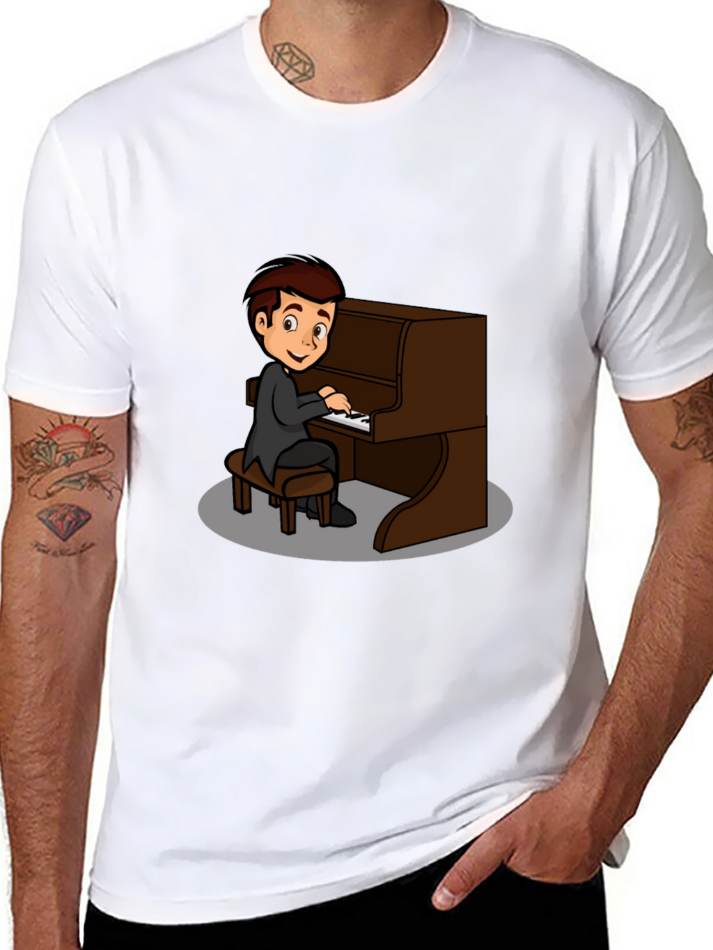 Piano Player Graphic Tee - Black Cotton T-Shirt