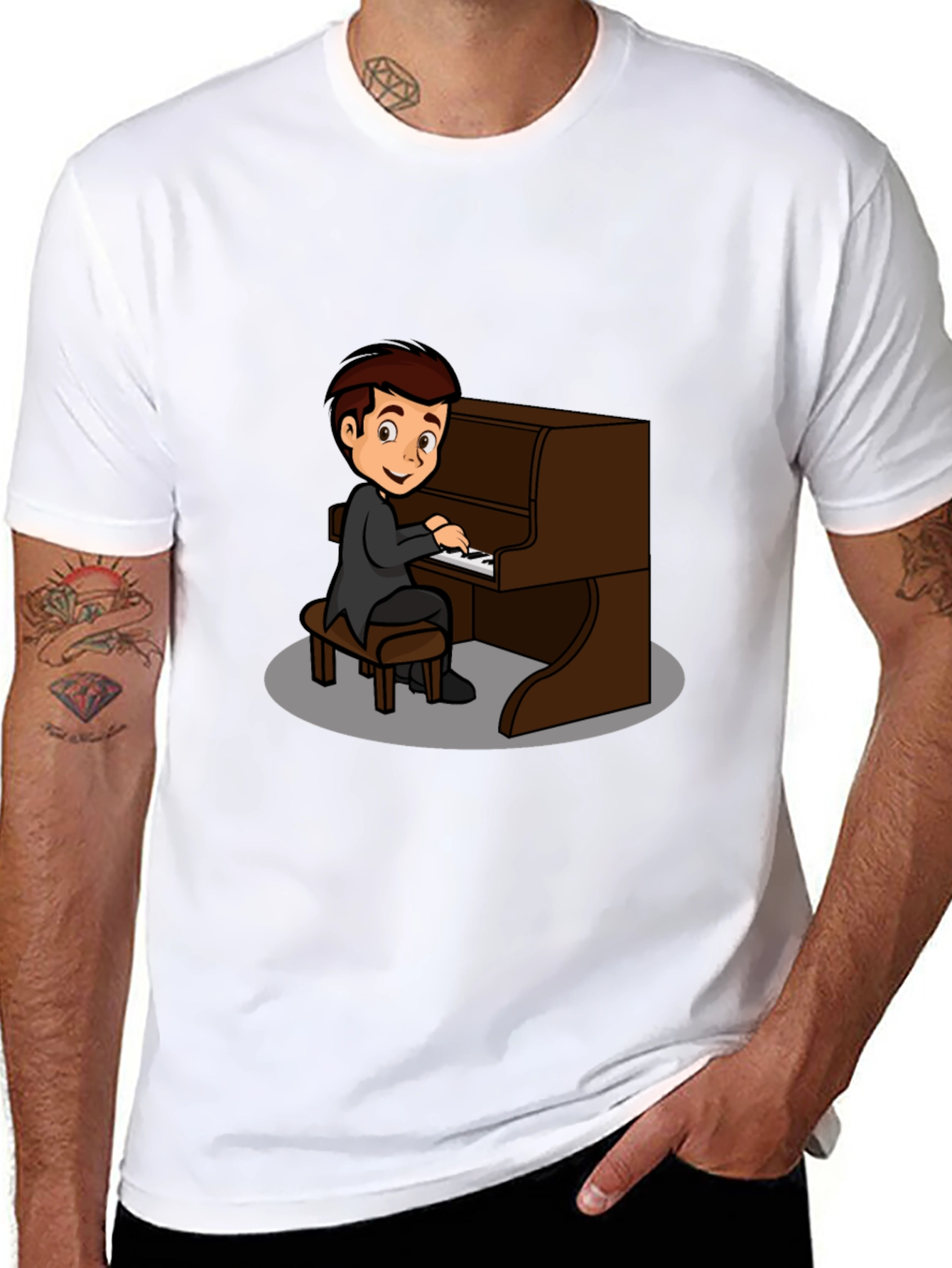 Piano Player Graphic Tee - Black Cotton T-Shirt