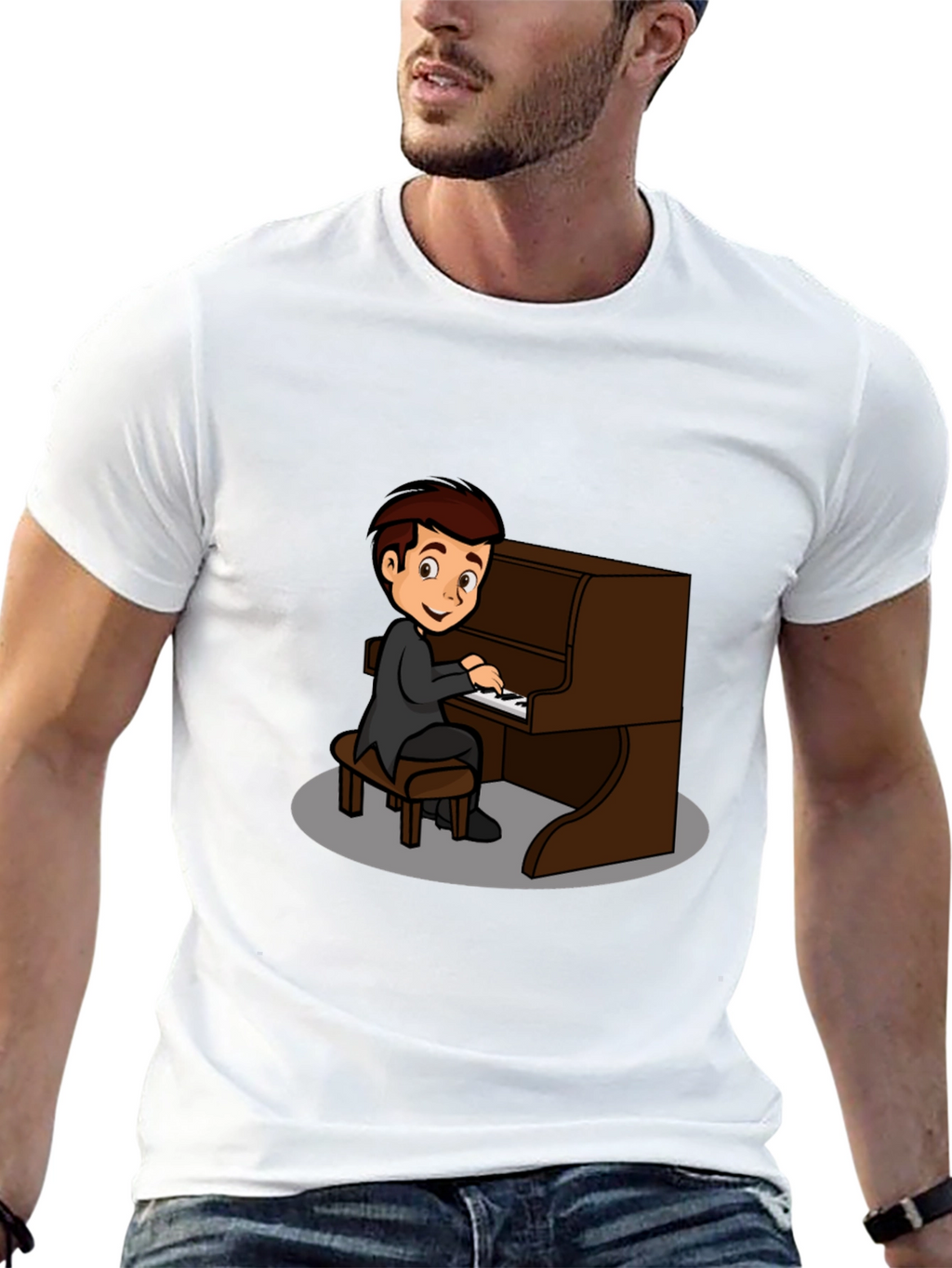 Piano Player Graphic Tee - Black Cotton T-Shirt