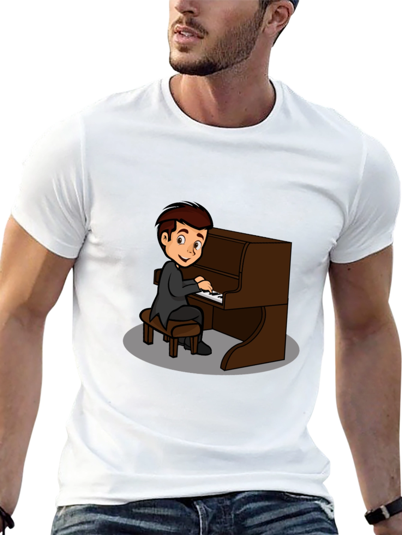 Piano Player Graphic Tee - Black Cotton T-Shirt