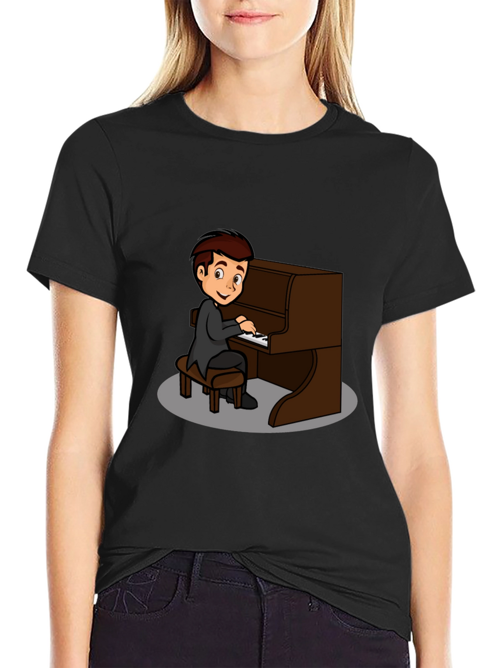 Piano Player Graphic Tee - Black Cotton T-Shirt