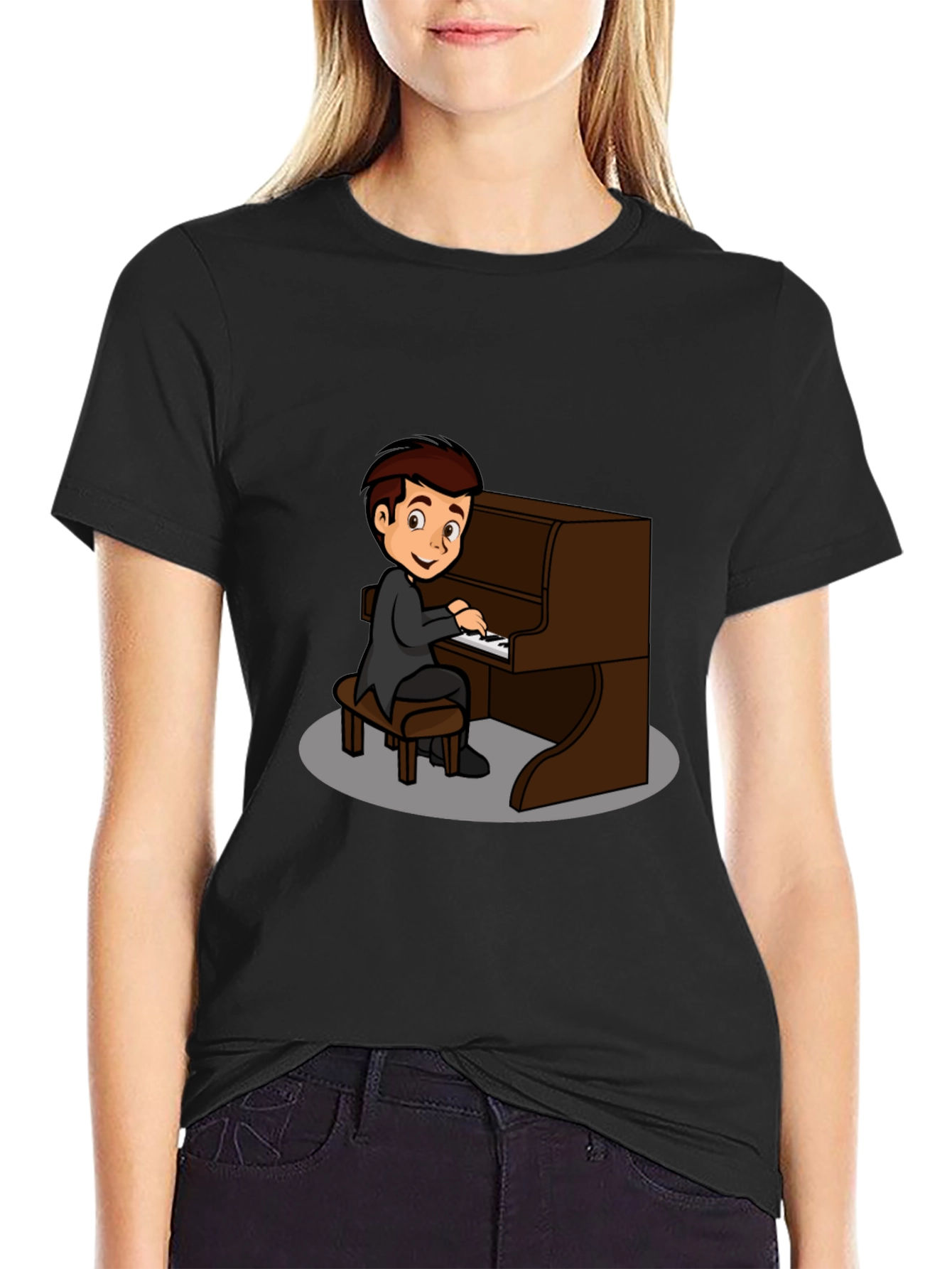 Piano Player Graphic Tee - Black Cotton T-Shirt
