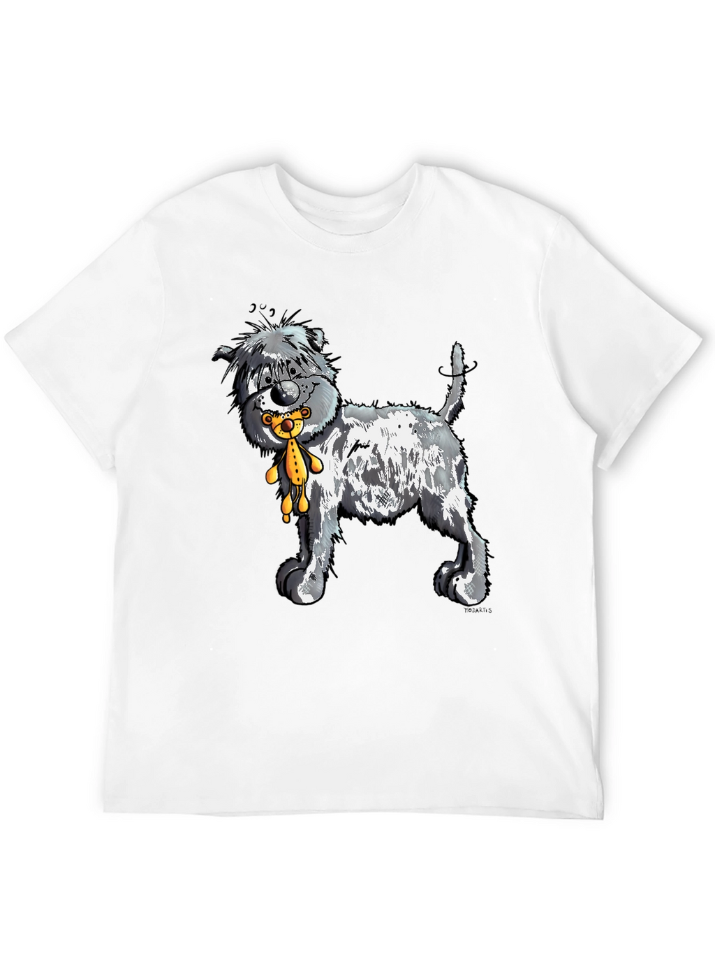 Cartoon Dog with Teddy Bear Graphic Tee - Black
