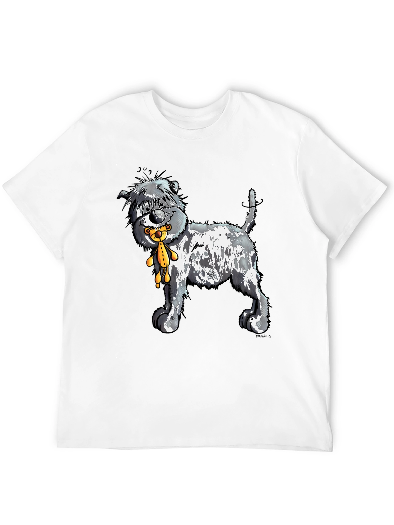 Cartoon Dog with Teddy Bear Graphic Tee - Black