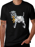 Cartoon Dog with Teddy Bear Graphic Tee - Black