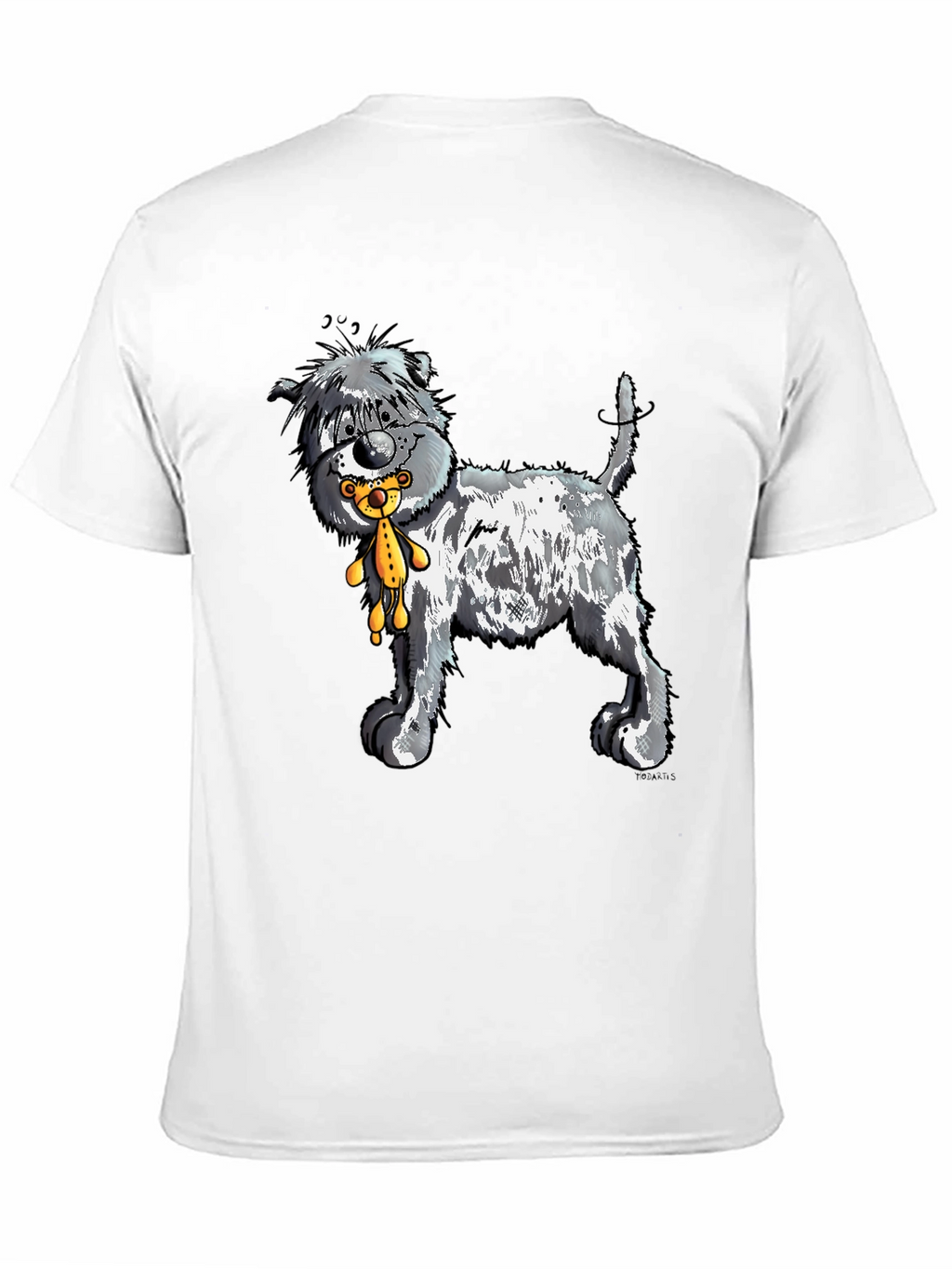 Cartoon Dog with Teddy Bear Graphic Tee - Black