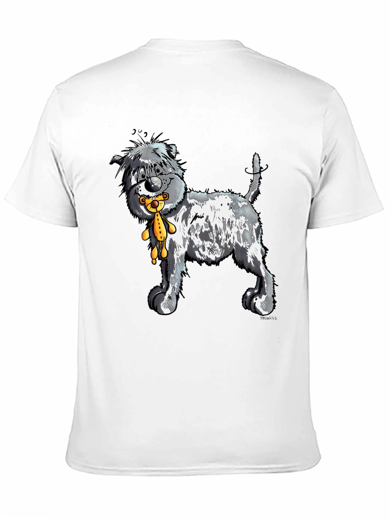 Cartoon Dog with Teddy Bear Graphic Tee - Black