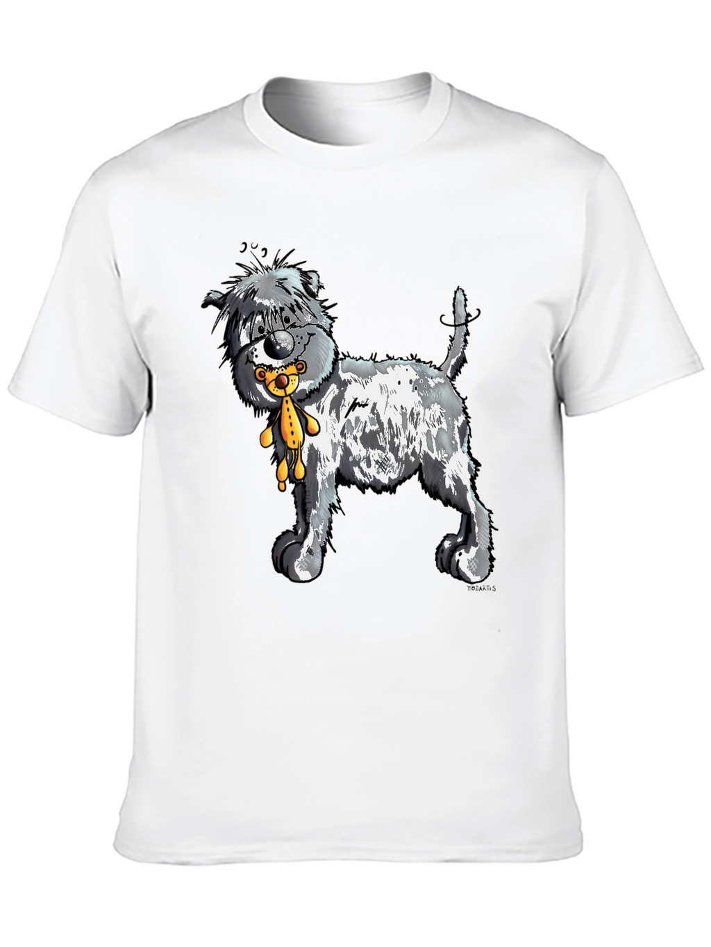 Cartoon Dog with Teddy Bear Graphic Tee - Black