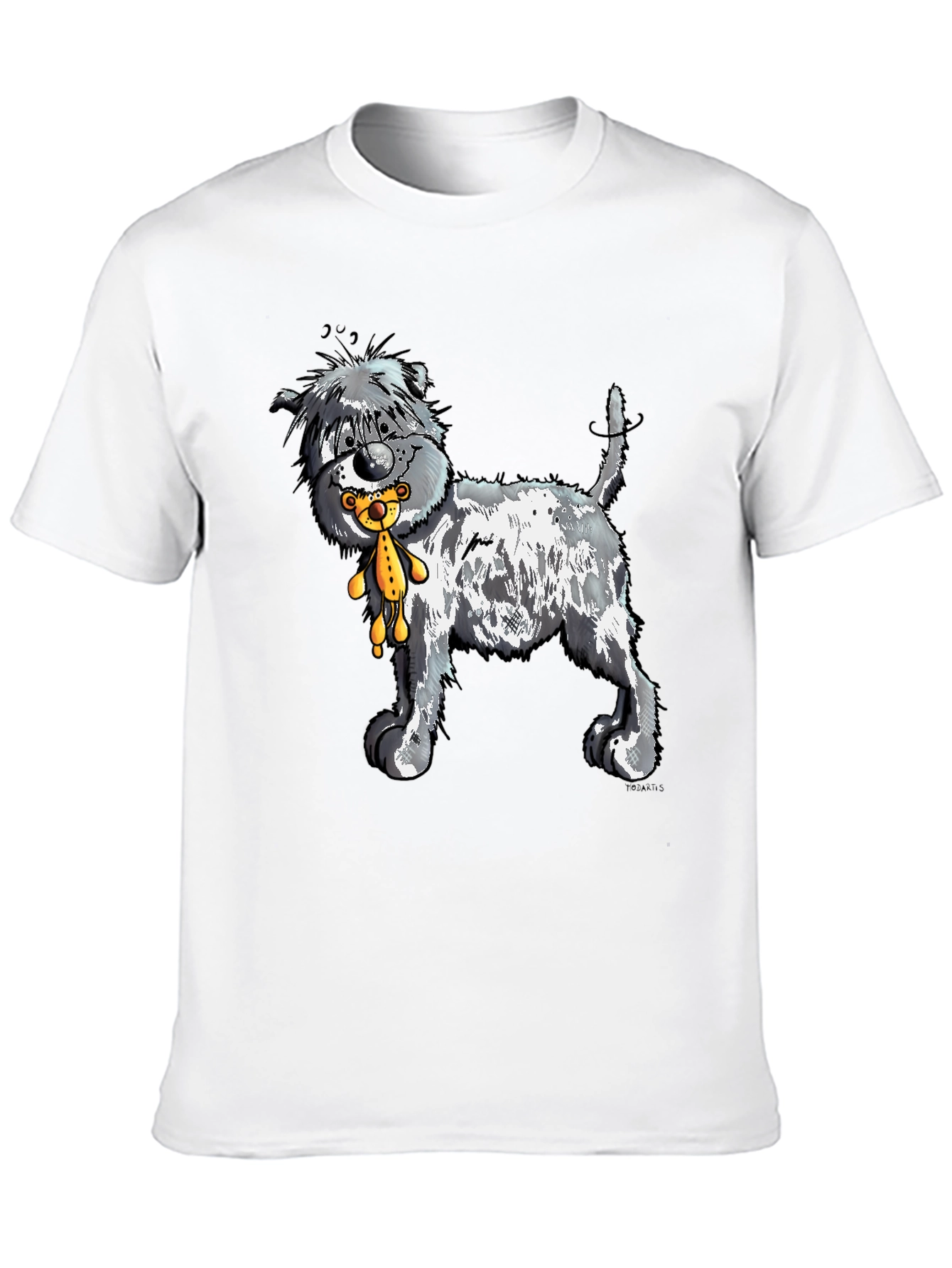 Cartoon Dog with Teddy Bear Graphic Tee - Black
