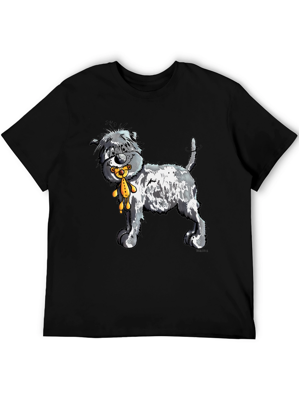 Cartoon Dog with Teddy Bear Graphic Tee - Black