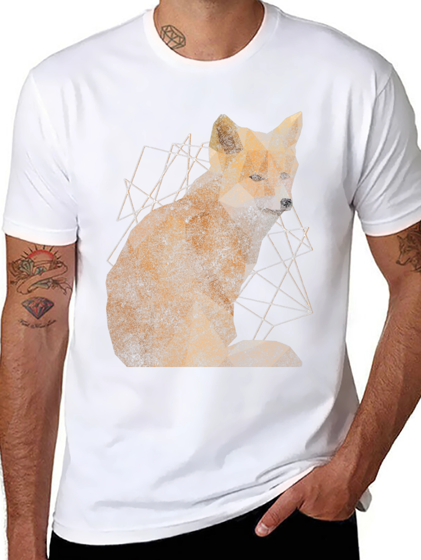 Geometric Fox Graphic Print Mens T-Shirt