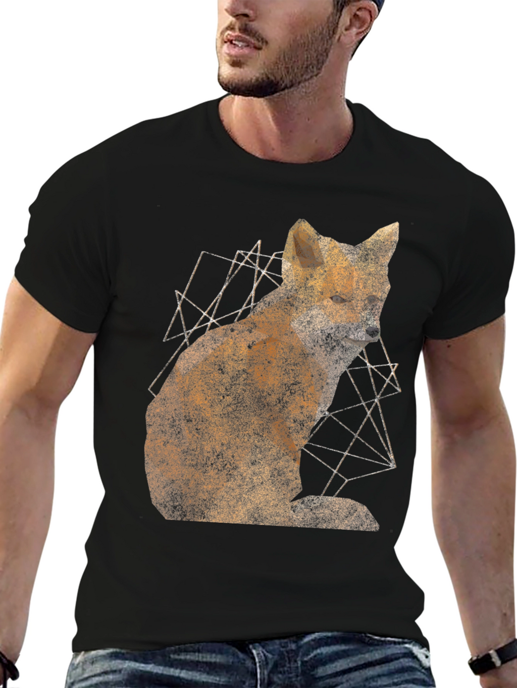 Geometric Fox Graphic Print Mens T-Shirt