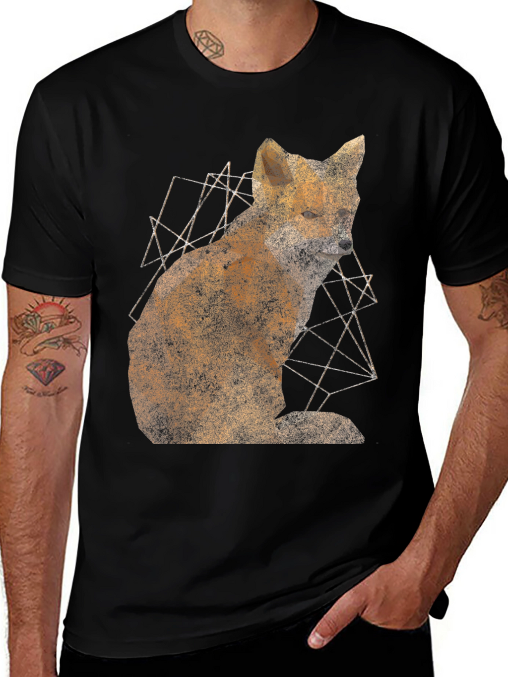 Geometric Fox Graphic Print Mens T-Shirt