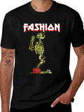 Fashion Skeleton Graphic Tee - Black Crew Neck Shirt