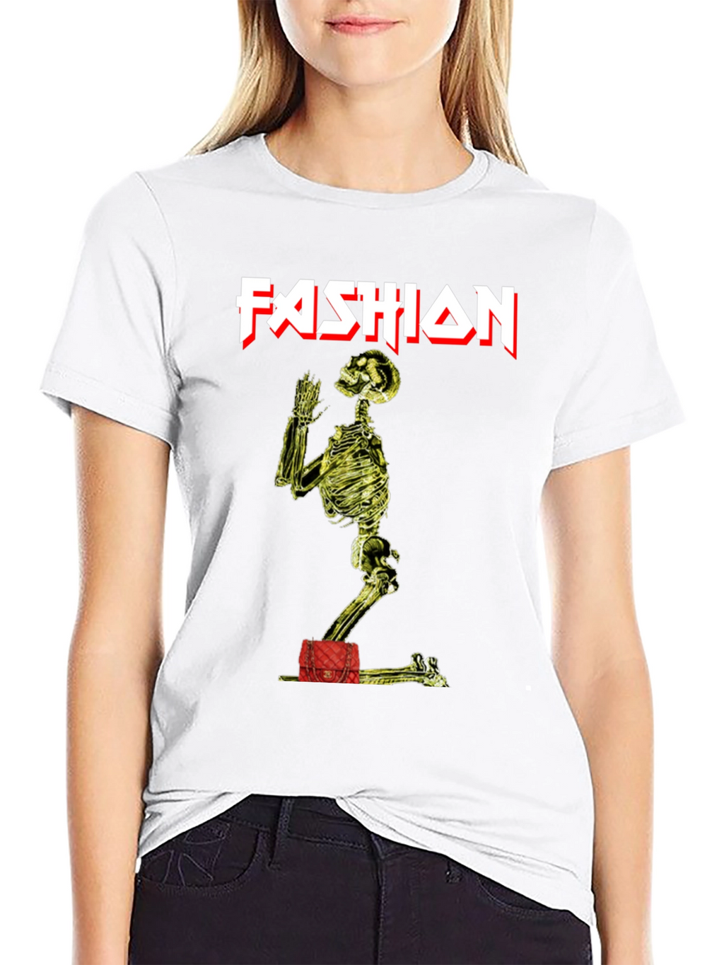Fashion Skeleton Graphic Tee - Black Crew Neck Shirt